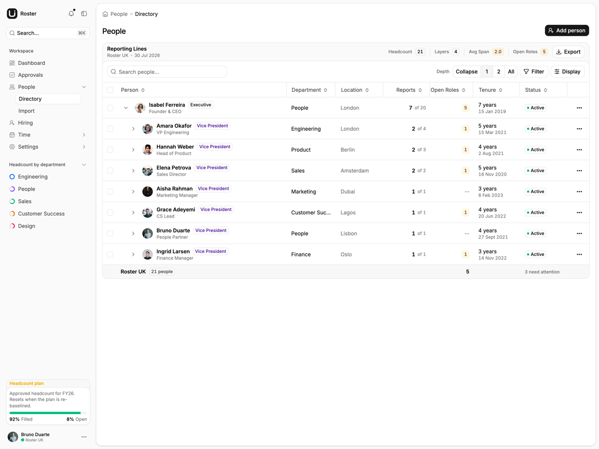 Roster screen 2