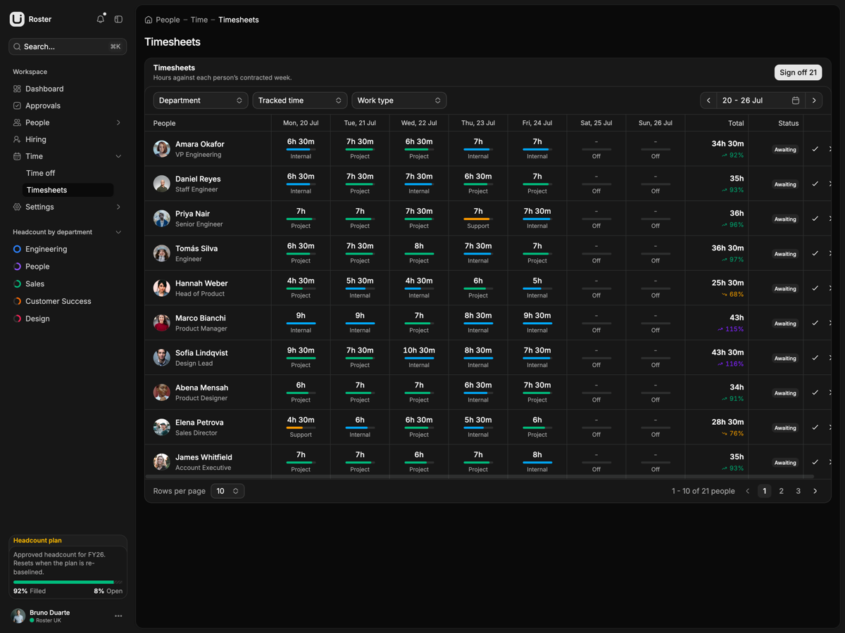 Roster screen 3